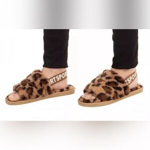 Fadivo | Sport Faux Fur Leopard Slipper Mule Sling Back